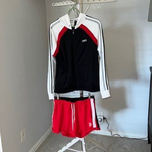 Pink athletic short set with jacket